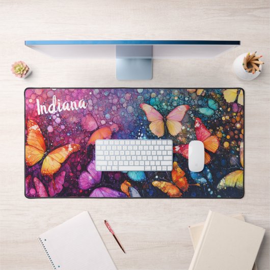 かわいらし蝶エテ絵を描リアパーソナライズされたス デスクマット (オフィス1)