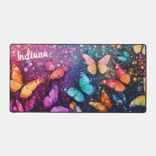 かわいらし蝶エテ絵を描リアパーソナライズされたス デスクマット (正面)