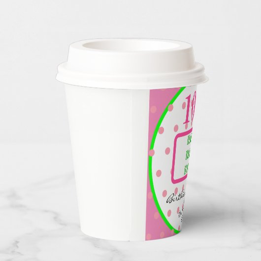 かわいらし誕生日グリーンピンク水玉模様 紙コップ (右)
