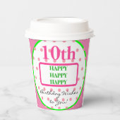 かわいらし誕生日グリーンピンク水玉模様 紙コップ (正面)