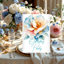 かわいらし誕生日パーティー繊細な青ピンクの花 招待状