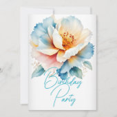 かわいらし誕生日パーティー繊細な青ピンクの花 招待状 (正面)