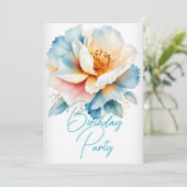 かわいらし誕生日パーティー繊細な青ピンクの花 招待状 (スタンド正面)
