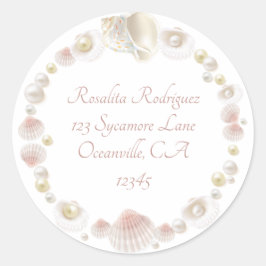 かわいらし貝類と真珠の差出人住所 ラウンドシール