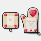 かわいらし赤いハート写真 鍋つかみ&鍋敷きセット (正面)