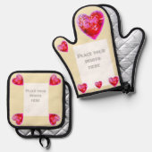 かわいらし赤いハート写真 鍋つかみ&鍋敷きセット (正面/裏面)