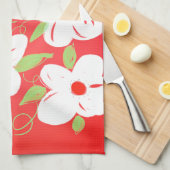 かわいらし赤と白プリント キッチンタオル (四つ折り)
