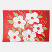 かわいらし赤と白プリント キッチンタオル (横)