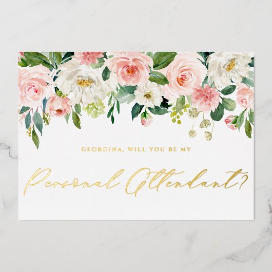 かわいらし赤面の花は私の個人的な付き添い人 箔招待状 (正面)