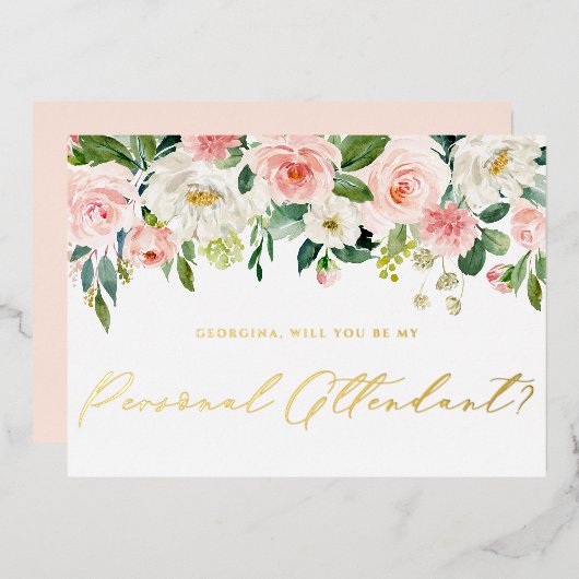 かわいらし赤面の花は私の個人的な付き添い人 箔招待状 (正面/裏面)
