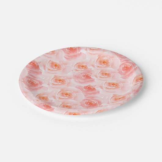 かわいらし赤面ピンクの水カラーバラ ペーパープレート (アングル)