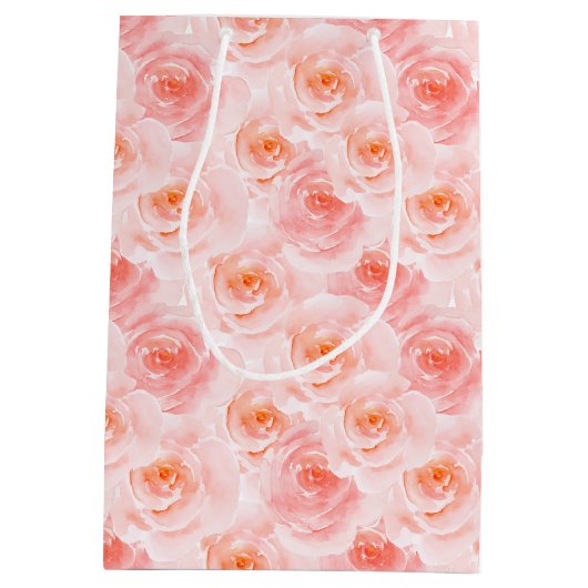 かわいらし赤面ピンクの水カラーバラ ミディアムペーパーバッグ (裏面)