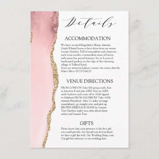 かわいらし赤面ピンクアモダンゲテ結婚ィ詳細 エンクロージャーカード (正面)