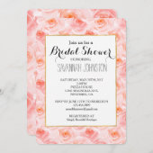 かわいらし赤面ピンクウォーター色バラブライダルシャワー 招待状 (正面/裏面)