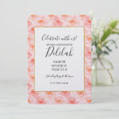 かわいらし赤面ピンクウォーター色バラ誕生日 招待状 (スタンド正面)