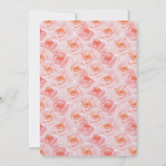 かわいらし赤面ピンクウォーター色バラ誕生日 招待状 (裏面)