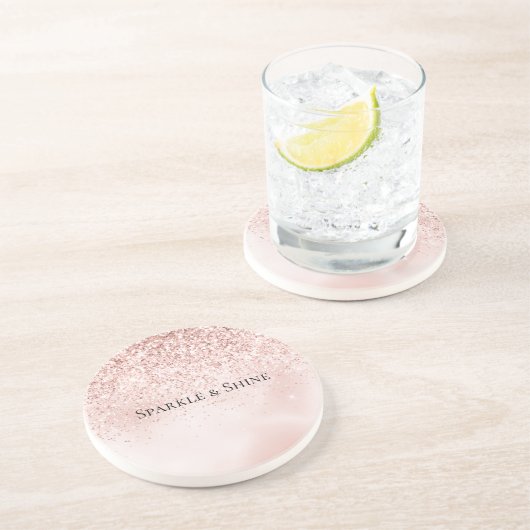 かわいらし赤面ピンクグリッター水彩 コースター (側面)