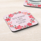 かわいらし赤面ピンクフローラかわいいタイポグラフィ コースター (左側)