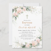 かわいらし赤面ピンクフローラバプテスマ招待状 招待状 (正面)