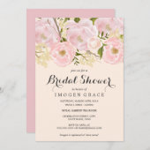 かわいらし赤面ピンクフローラブライダルシャワー 招待状 (正面/裏面)