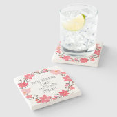 かわいらし赤面ピンクフローラリースかわいいタイポグラフィ ストーンコースター (横)
