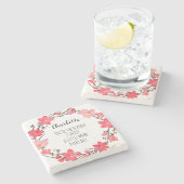 かわいらし赤面ピンクフローラリースタイポグラフィ名 ストーンコースター (横)