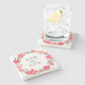 かわいらし赤面ピンクフローラリースラブタイポグラフィ ストーンコースター (横)