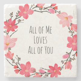 かわいらし赤面ピンクフローラリースラブタイポグラフィ ストーンコースター