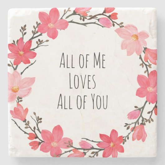 かわいらし赤面ピンクフローラリースラブタイポグラフィ ストーンコースター (正面)