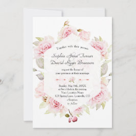 かわいらし赤面ピンクフローラ幾何結婚図形 招待状