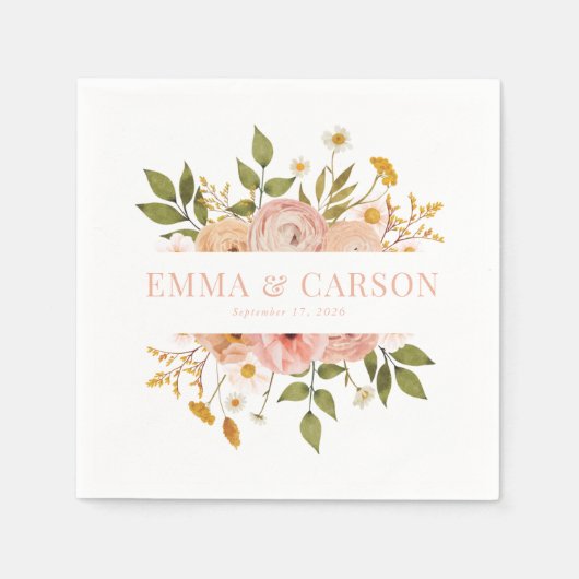 かわいらし赤面ピンクフローラ庭園の結婚式披露宴 スタンダードカクテルナプキン (正面)