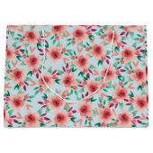 かわいらし赤面ピンクフローラ水彩フローラ ラージペーパーバッグ (正面)