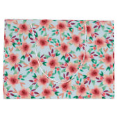 かわいらし赤面ピンクフローラ水彩フローラ ラージペーパーバッグ (裏面)