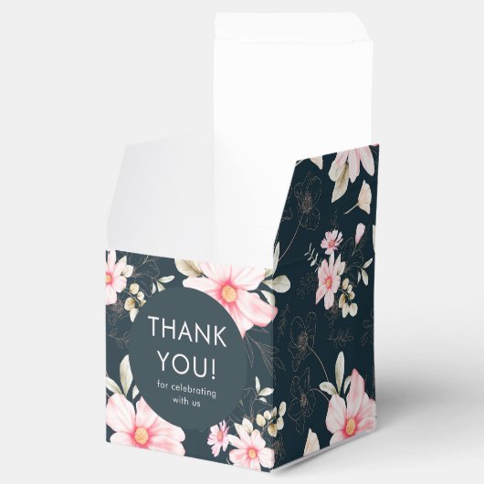 かわいらし赤面ピンクフローラ結婚ズサンキューブルー フェイバーボックス (オープン)