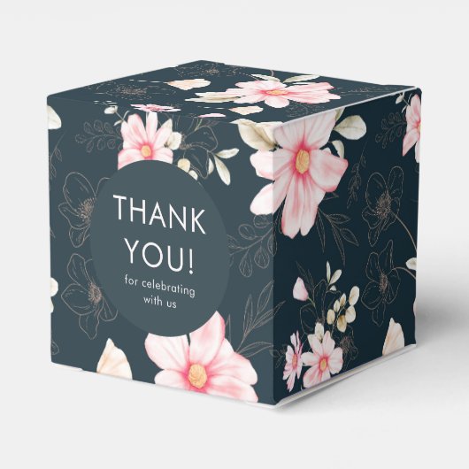 かわいらし赤面ピンクフローラ結婚ズサンキューブルー フェイバーボックス (裏面サイド)