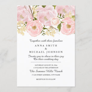 かわいらし赤面ピンクフローラ結婚式招待状 招待状