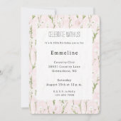 かわいらし赤面ピンクフローラ誕生日 招待状 (正面)