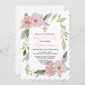 かわいらし赤面ピンクフローラ開花バプテスマ 招待状 (正面/裏面)