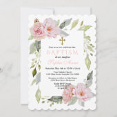 かわいらし赤面ピンクフローラ開花バプテスマ 招待状 (正面)