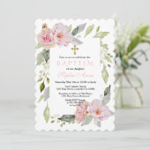 かわいらし赤面ピンクフローラ開花バプテスマ 招待状 (スタンド正面)