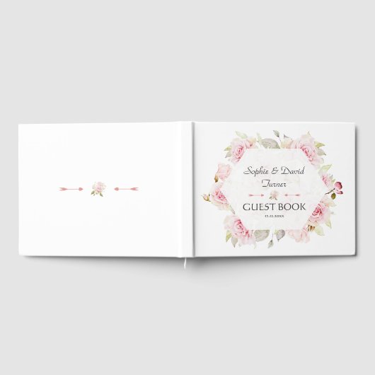 かわいらし赤面ピンクフローラ開花幾何結婚図形 ゲストブック (全面)