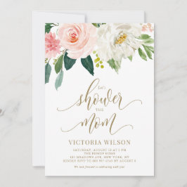 かわいらし赤面ピンク春花模様金ゴールドベビーシャワー 招待状