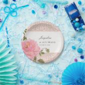 かわいらし赤面ピンク灰色牡丹の渦巻きス結婚クロール ペーパープレート (パーティー)