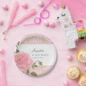 かわいらし赤面ピンク灰色牡丹の渦巻きス結婚クロール ペーパープレート (パーティー)