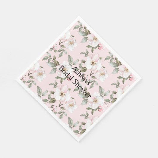 かわいらし赤面ピンク白い花ブライダルシャワー スタンダードランチョンナプキン (角)