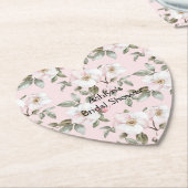 かわいらし赤面ピンク白い花ブライダルシャワー ペーパーコースター (アングル)