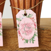 かわいらし赤面ピンク白フローラの結婚ギフトラベル ギフトタグ