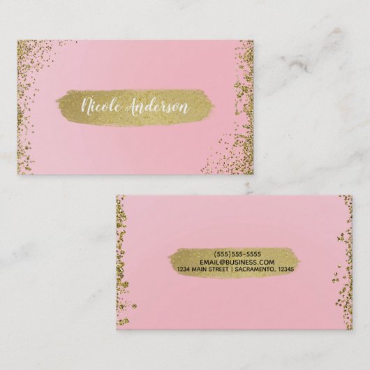 かわいらし赤面ピンク金ゴールドグリッターグラムシモダンック 名刺 (正面/裏面)