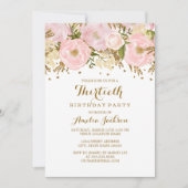 かわいらし赤面ピンク金ゴールドフローラ30歳 招待状 (正面)