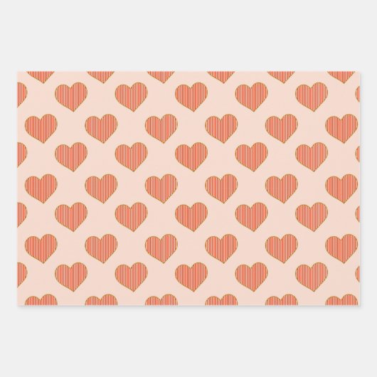 かわいらし赤面ピンク&レッドストライプのハート ラッピングペーパーシート (正面)